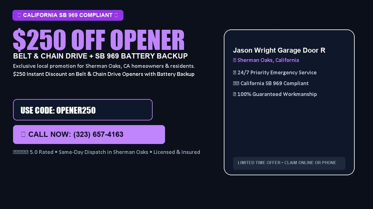 Jason Wright Garage Door Repair $250 OFF Premium LiftMaster Opener Installation in Sherman Oaks, CA